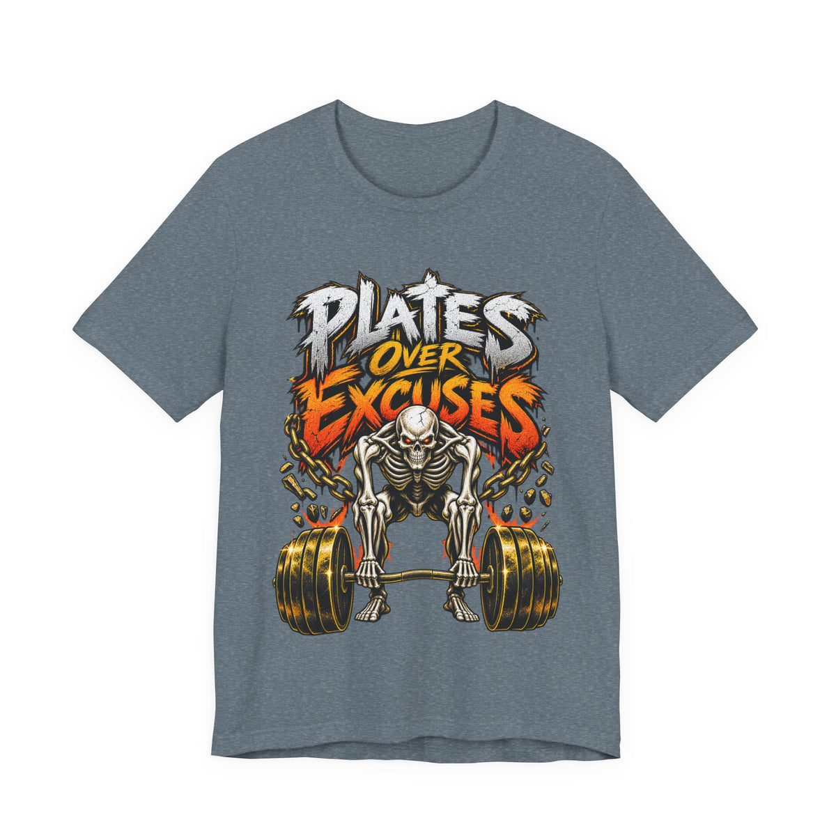 Plates Over Excuses Funny Weightlifting T-Shirt