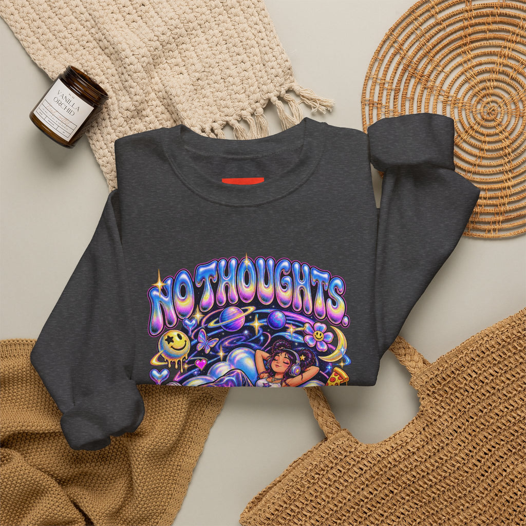 NO THOUGHTS. JUST VIBES. Funny Y2K Graphic Sweatshirt