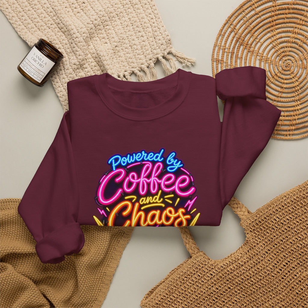 Powered by Coffee and Chaos Funny Nurse Sweatshirt