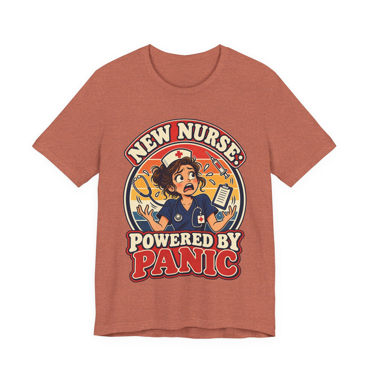 New Nurse: Powered by Panic Funny Nurse Humor T-Shirt