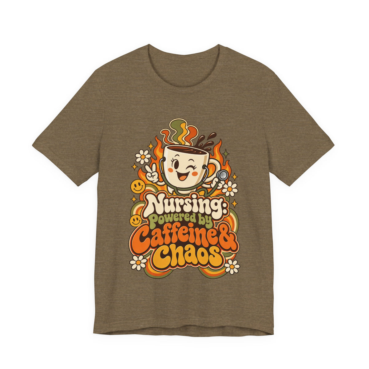 Nursing: Powered by Caffeine & Chaos Funny Nurse T-Shirt