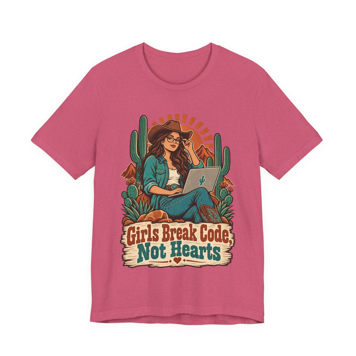 Girls Break Code, Not Hearts Funny Programmer T-Shirt