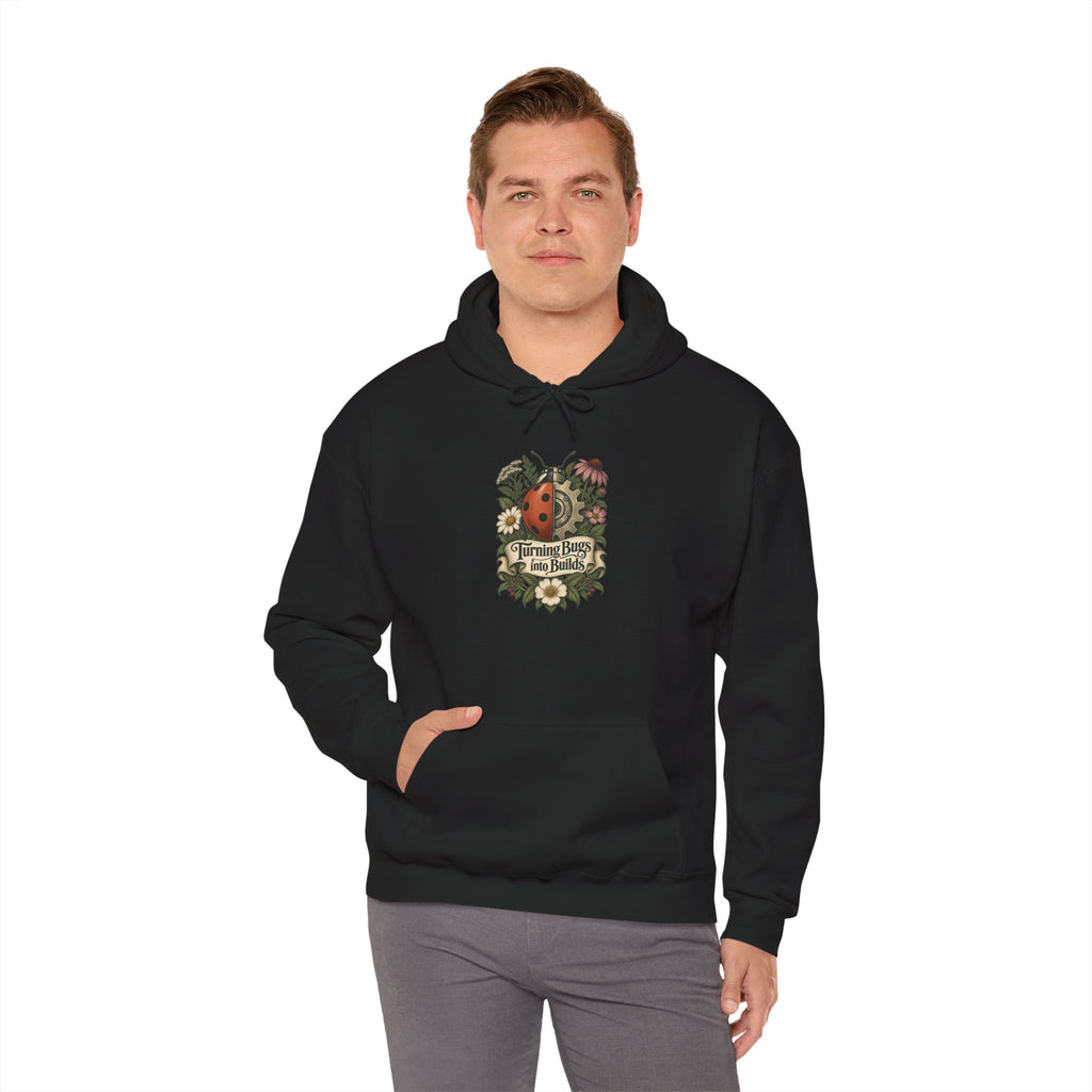 Turning Bugs into Builds Funny Programmer Hoodie