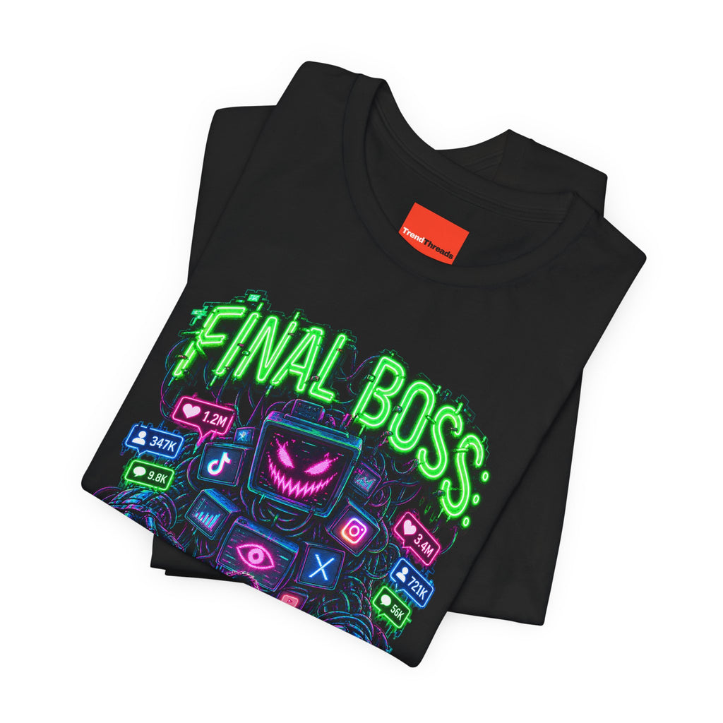 FINAL BOSS: THE ALGORITHM Funny 80s Neon T-Shirt