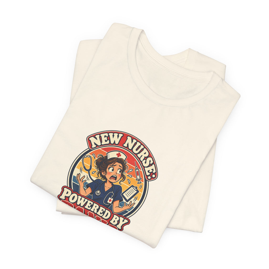 New Nurse: Powered by Panic Funny Nurse Humor T-Shirt
