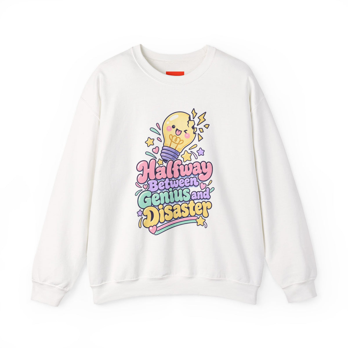 Halfway Between Genius and Disaster Funny Creative Sweatshirt