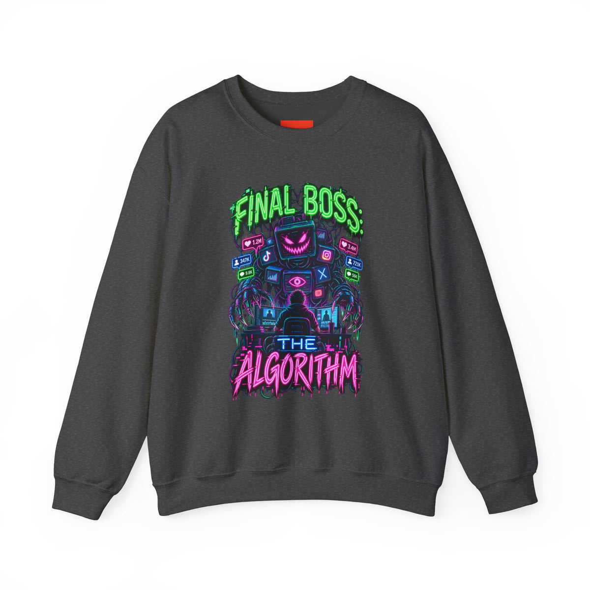 FINAL BOSS: THE ALGORITHM Funny 80s Neon Sweatshirt