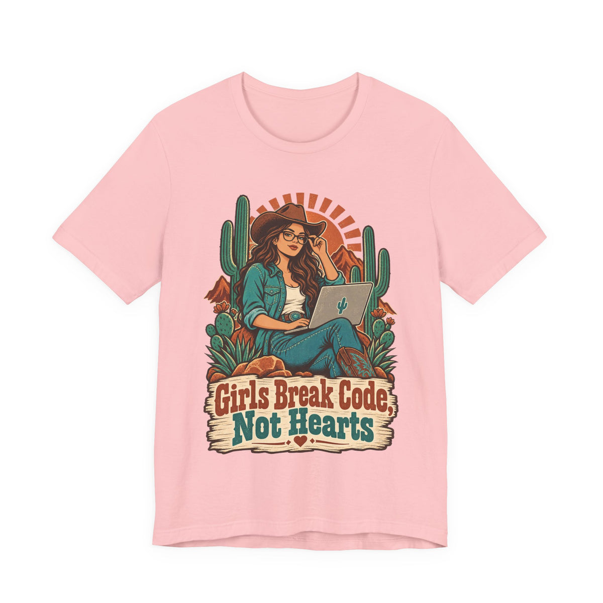 Girls Break Code, Not Hearts Funny Programmer T-Shirt
