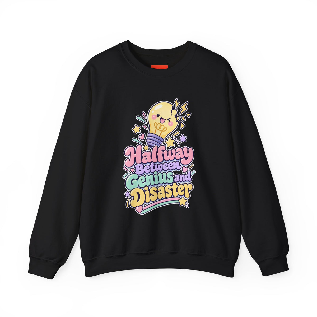 Halfway Between Genius and Disaster Funny Creative Sweatshirt