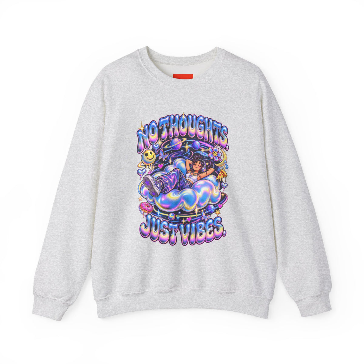 NO THOUGHTS. JUST VIBES. Funny Y2K Graphic Sweatshirt
