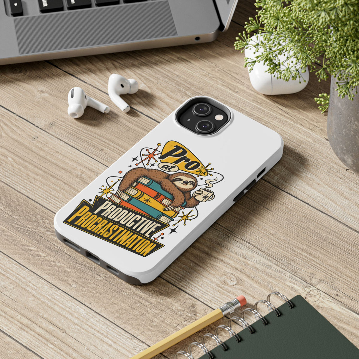 Productive Procrastination Tough Phone Case — Sloth on Books "Pro at Productive Procrastination"