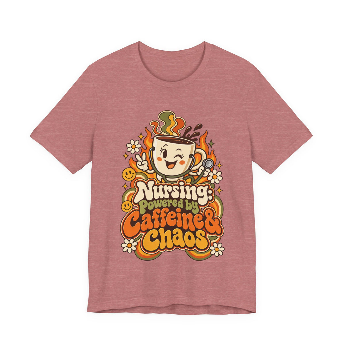 Nursing: Powered by Caffeine & Chaos Funny Nurse T-Shirt