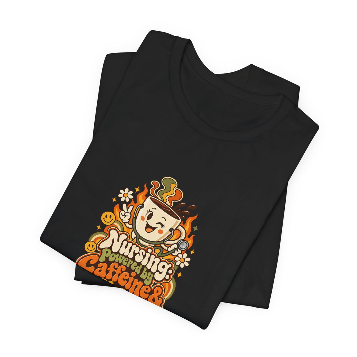 Nursing: Powered by Caffeine & Chaos Funny Nurse T-Shirt