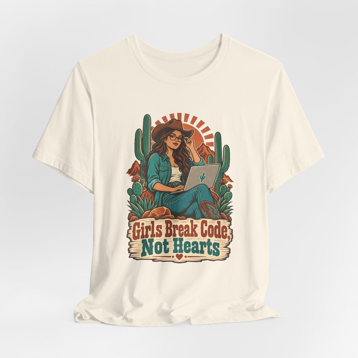 Girls Break Code, Not Hearts Funny Programmer T-Shirt