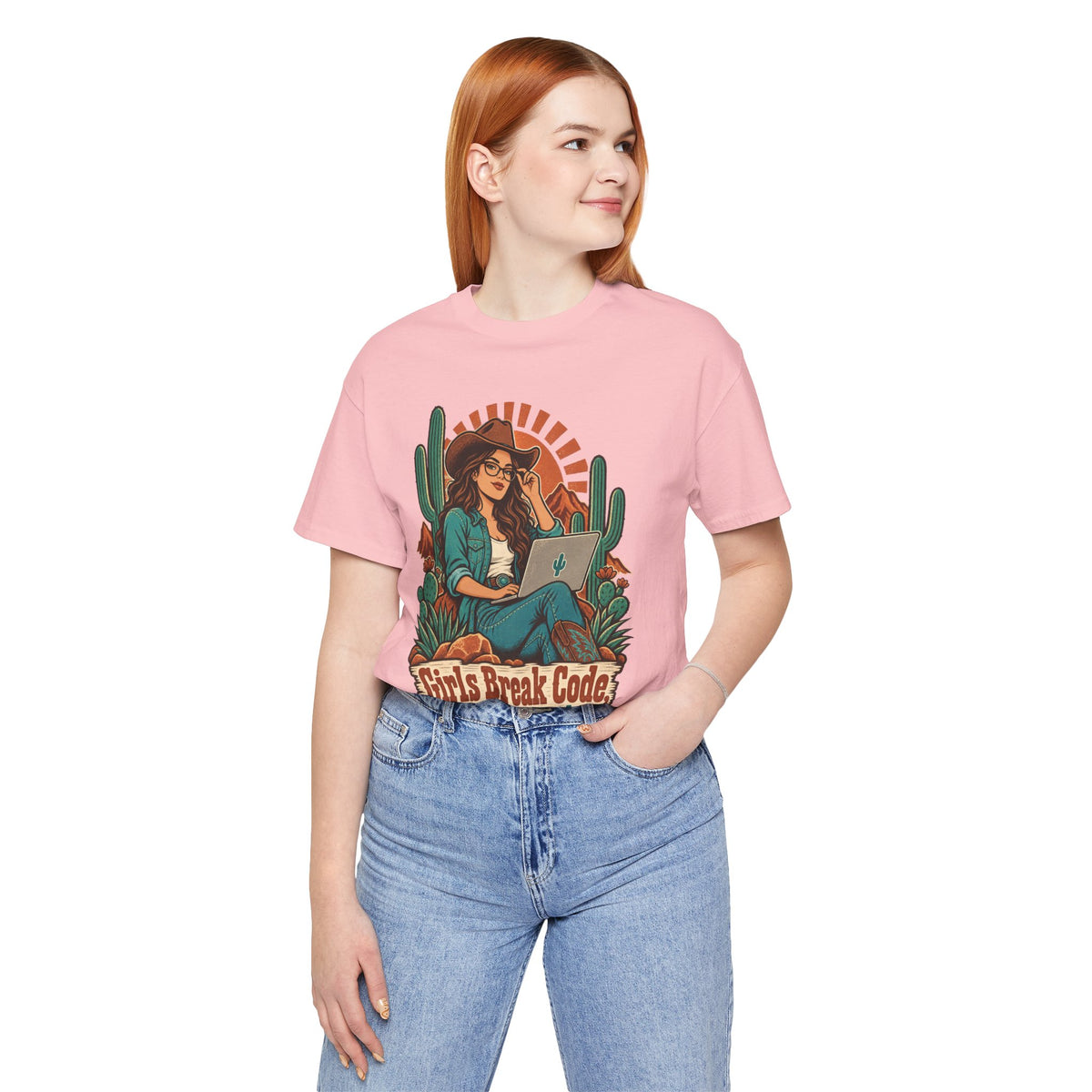 Girls Break Code, Not Hearts Funny Programmer T-Shirt