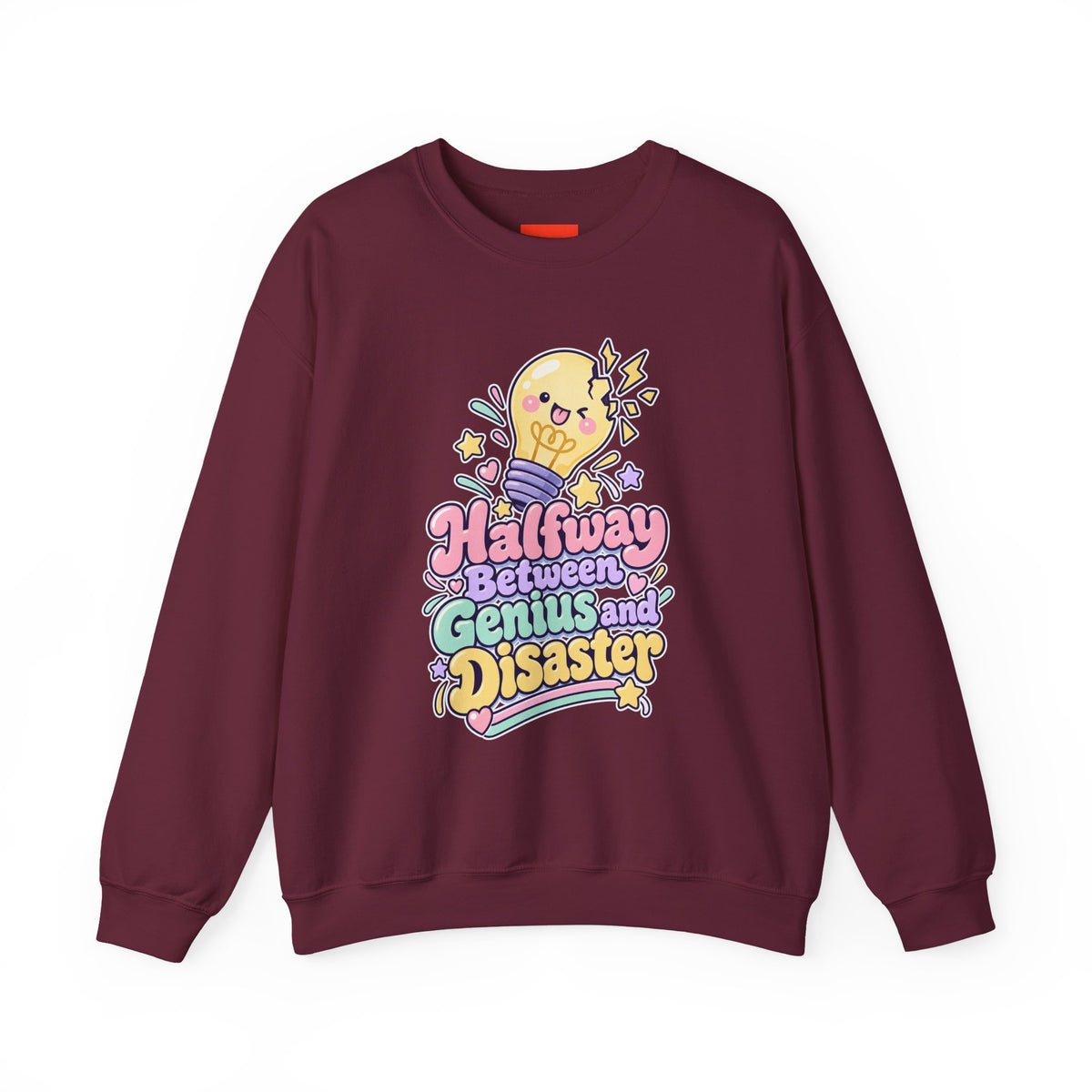 Halfway Between Genius and Disaster Funny Creative Sweatshirt