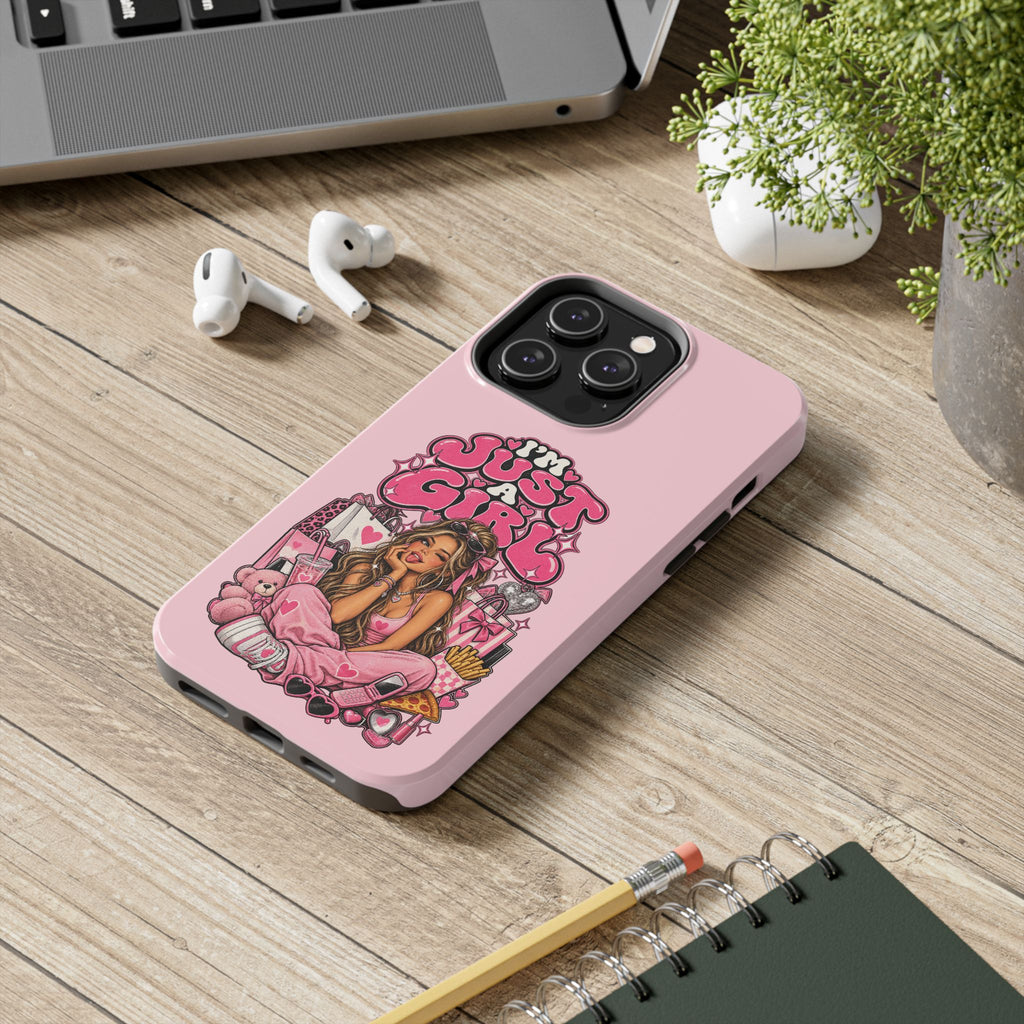 Pink "I'm Just a Girl" Tough Phone Case — Cute Girl Aesthetic Protective iPhone Cover