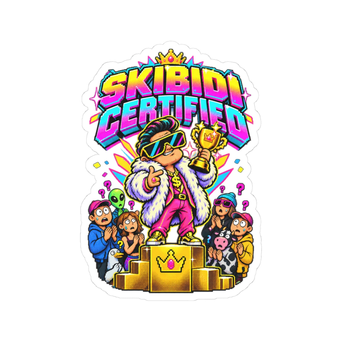 Skibidi Certified Sticker — Colorful Retro Cartoon Kiss-Cut Decal