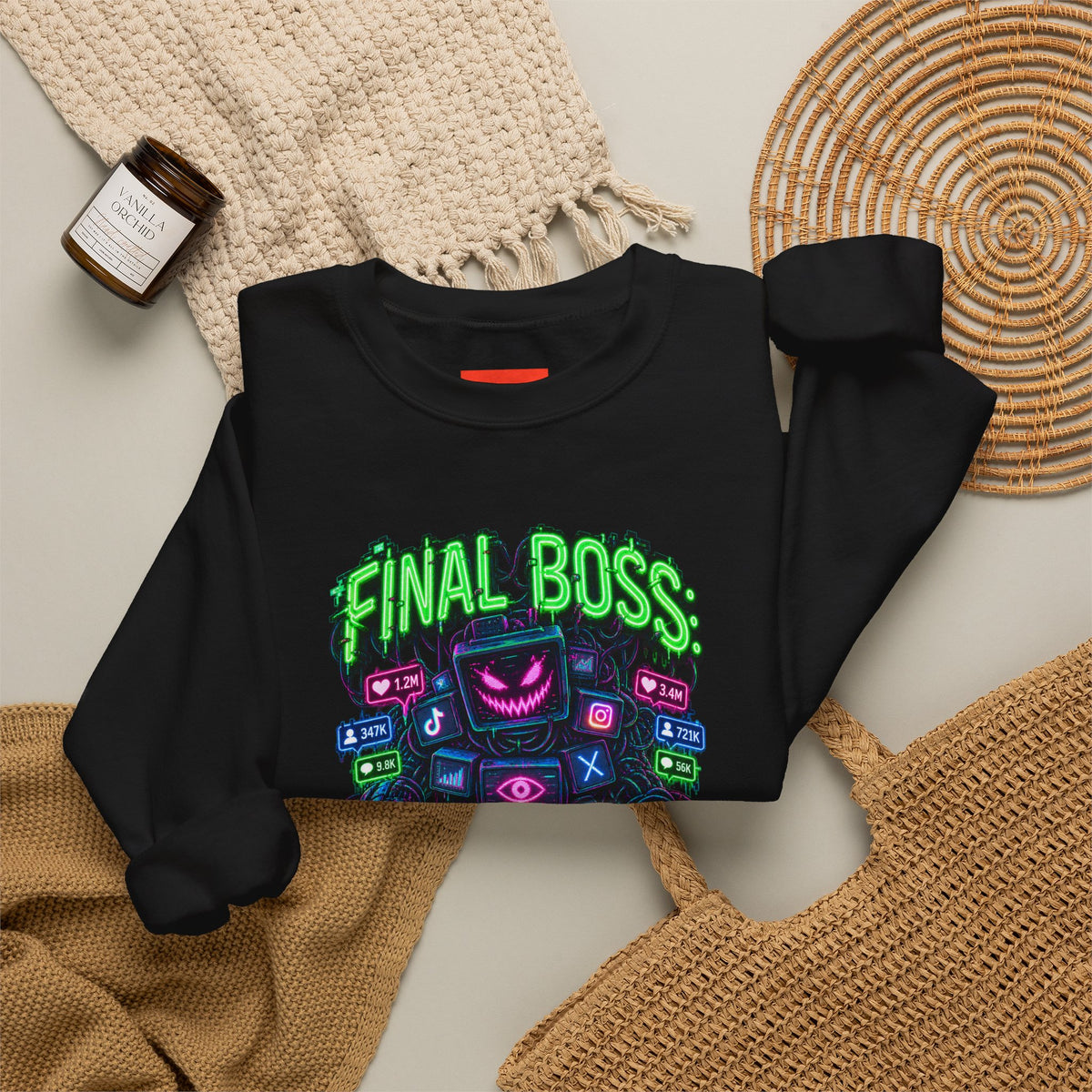 FINAL BOSS: THE ALGORITHM Funny 80s Neon Sweatshirt