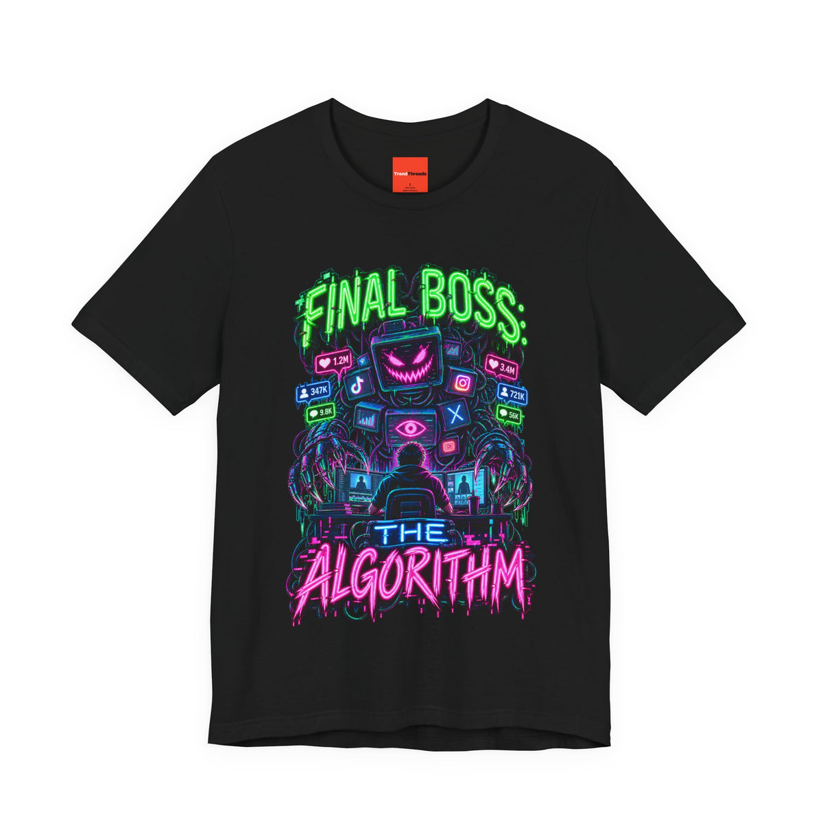 FINAL BOSS: THE ALGORITHM Funny 80s Neon T-Shirt