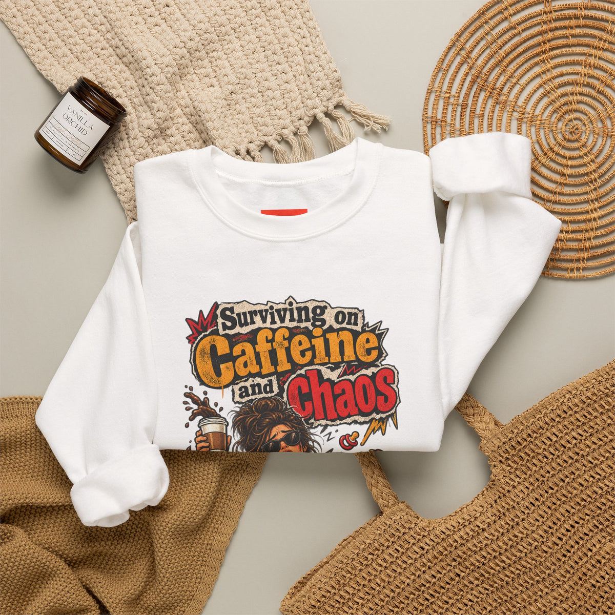 Surviving on Caffeine and Chaos Funny Parent Sweatshirt