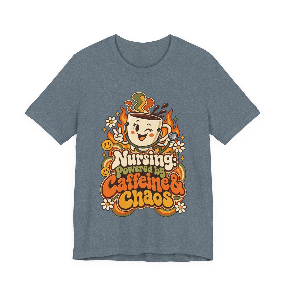 Nursing: Powered by Caffeine & Chaos Funny Nurse T-Shirt
