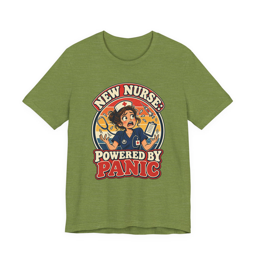 New Nurse: Powered by Panic Funny Nurse Humor T-Shirt