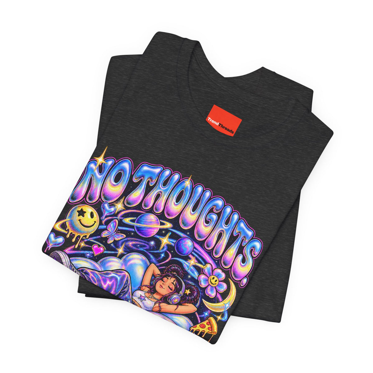 NO THOUGHTS. JUST VIBES. Funny Y2K Graphic T-Shirt