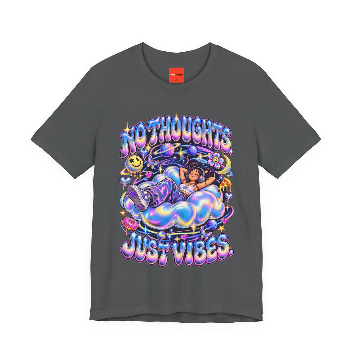 NO THOUGHTS. JUST VIBES. Funny Y2K Graphic T-Shirt