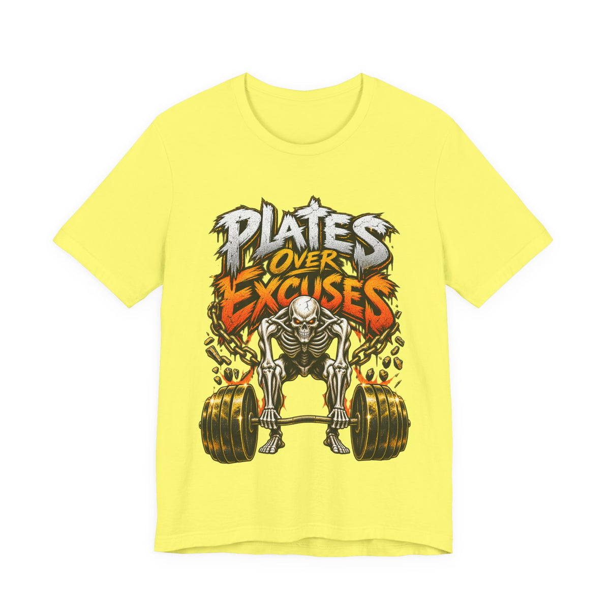 Plates Over Excuses Funny Weightlifting T-Shirt