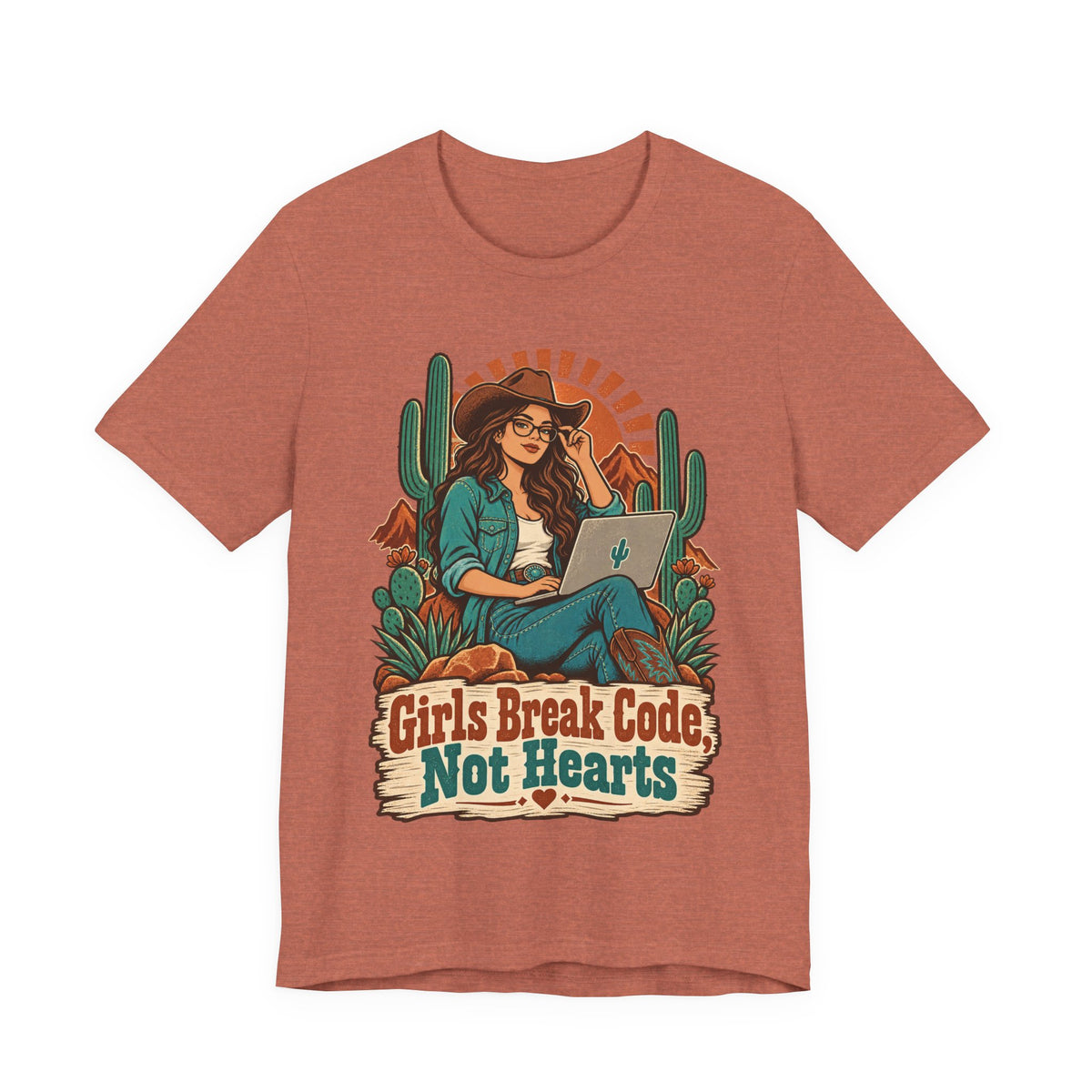 Girls Break Code, Not Hearts Funny Programmer T-Shirt