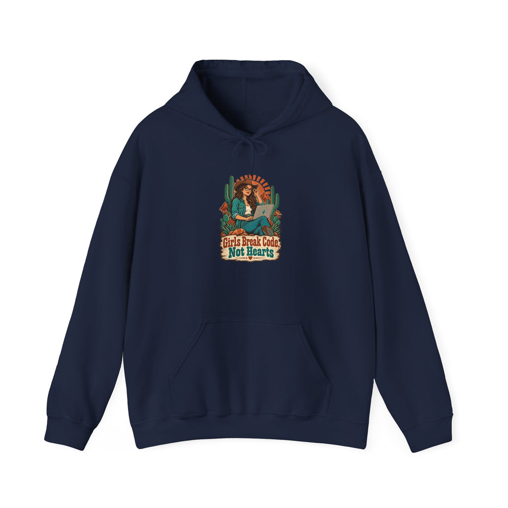 Girls Break Code, Not Hearts Funny Programmer Hoodie