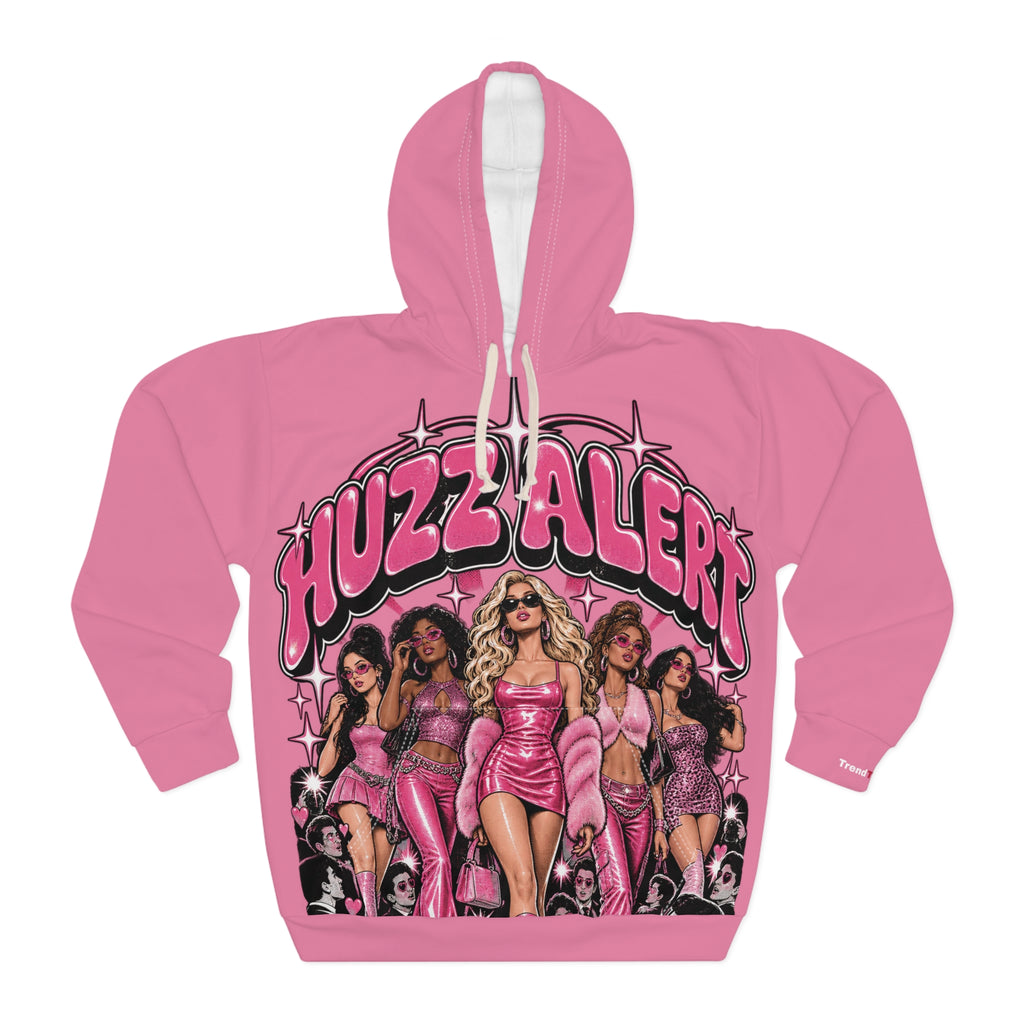 Huzz Alert Graphic Hoodie — Pink Pop-Star Girl Group Pullover