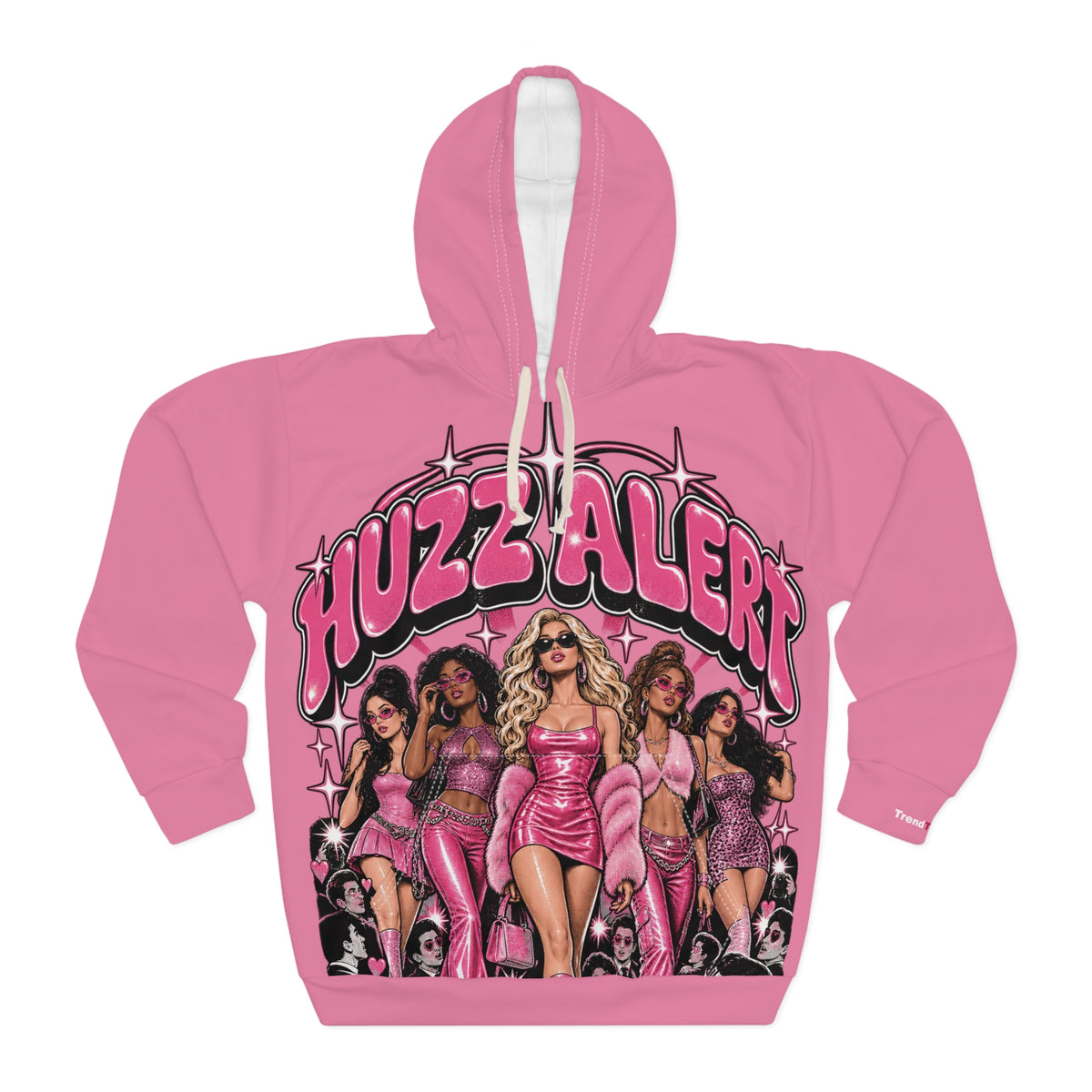 Huzz Alert Graphic Hoodie — Pink Pop-Star Girl Group Pullover