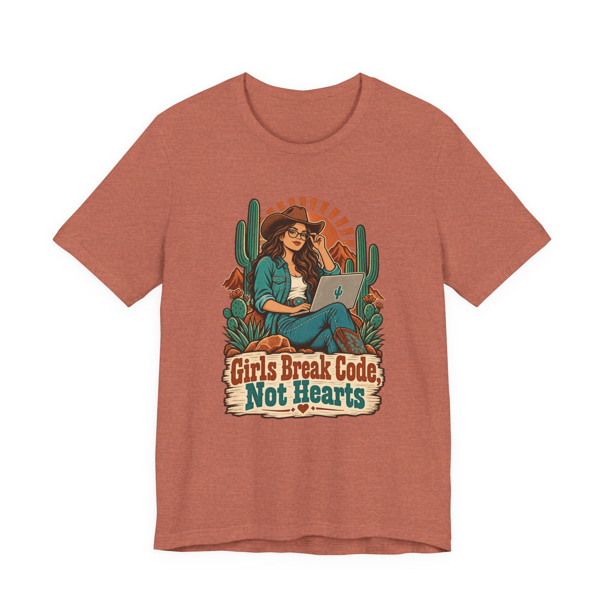 Girls Break Code, Not Hearts Funny Programmer T-Shirt
