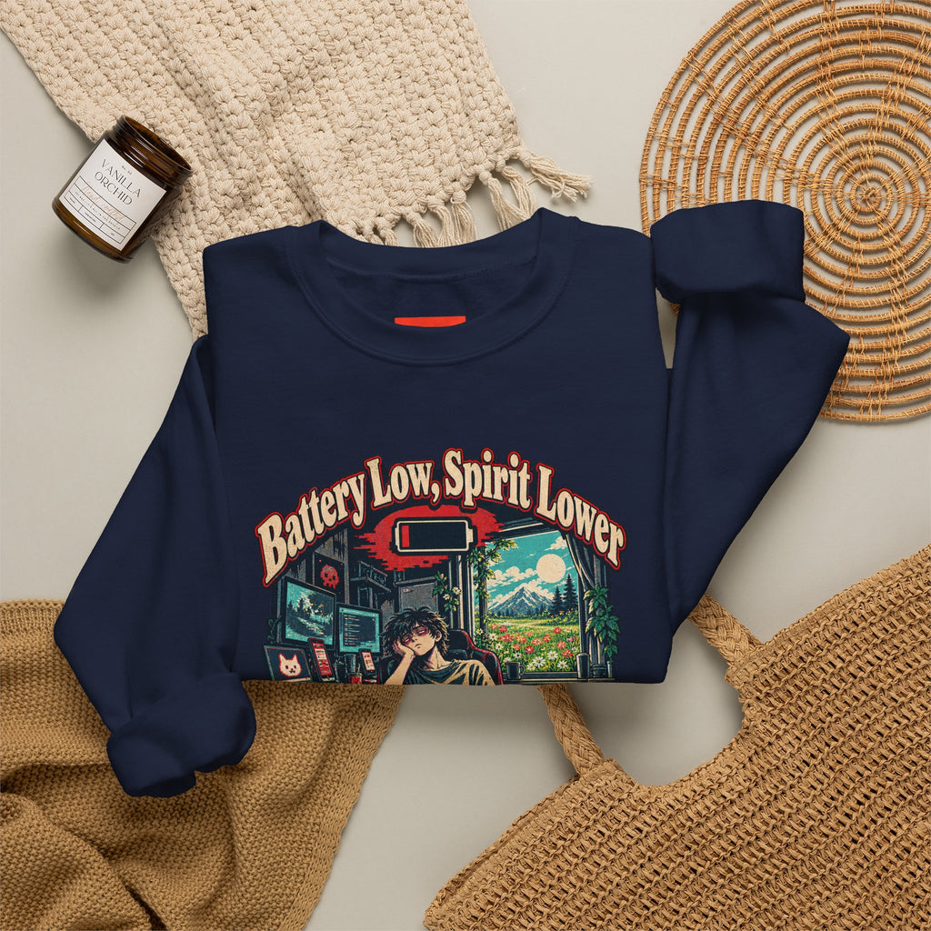 Battery Low, Spirit Lower Funny Self-Deprecating Sweatshirt