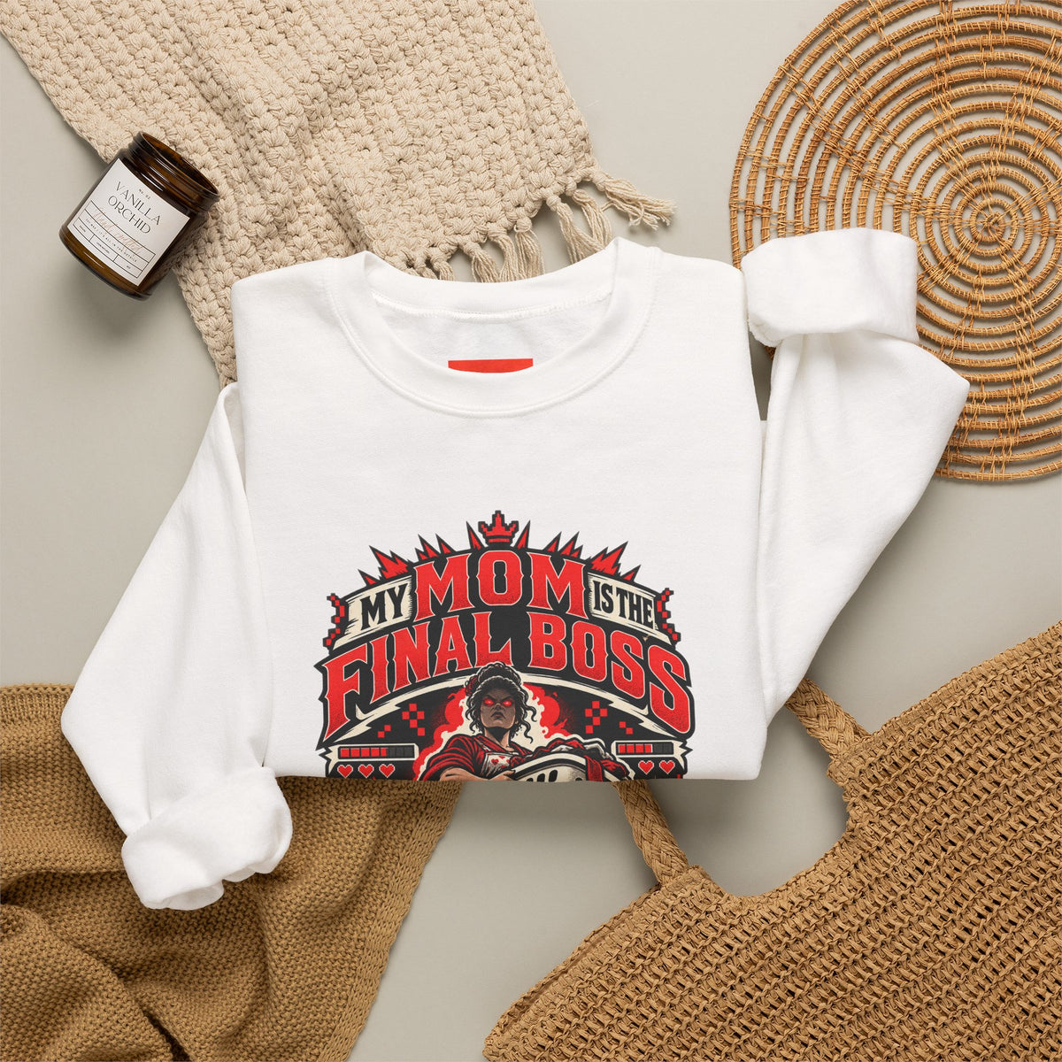 MY MOM IS THE FINAL BOSS Funny Retro Vintage Sweatshirt