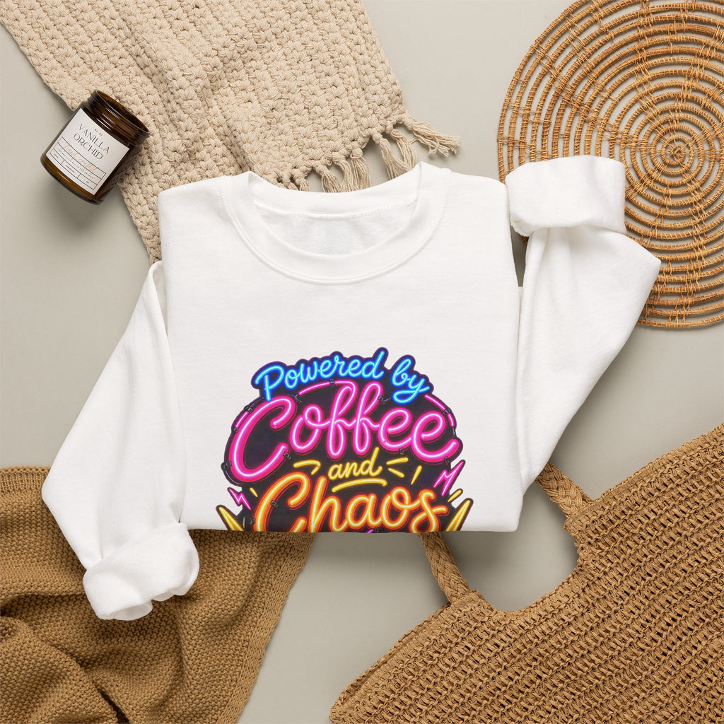Powered by Coffee and Chaos Funny Nurse Sweatshirt