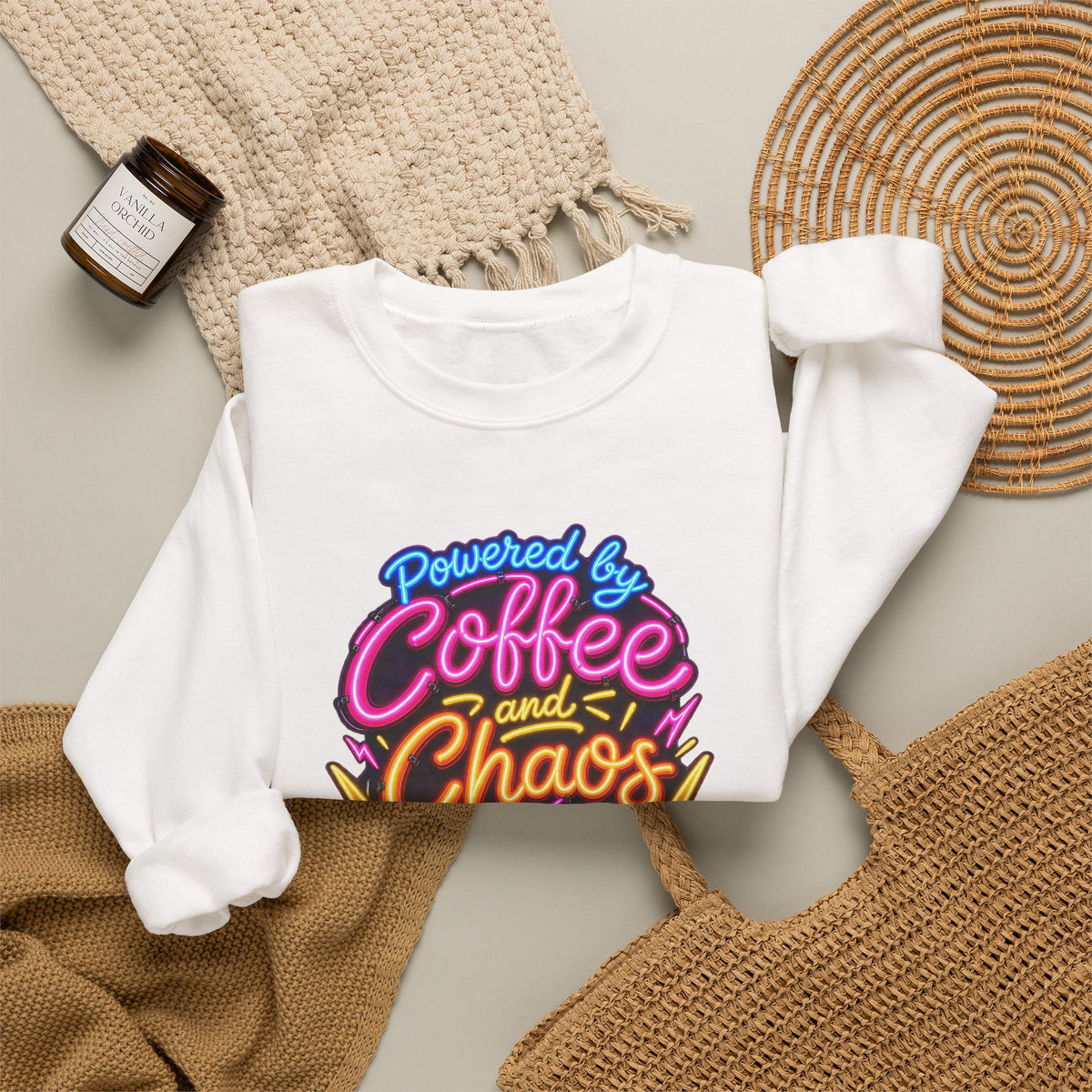 Powered by Coffee and Chaos Funny Nurse Sweatshirt