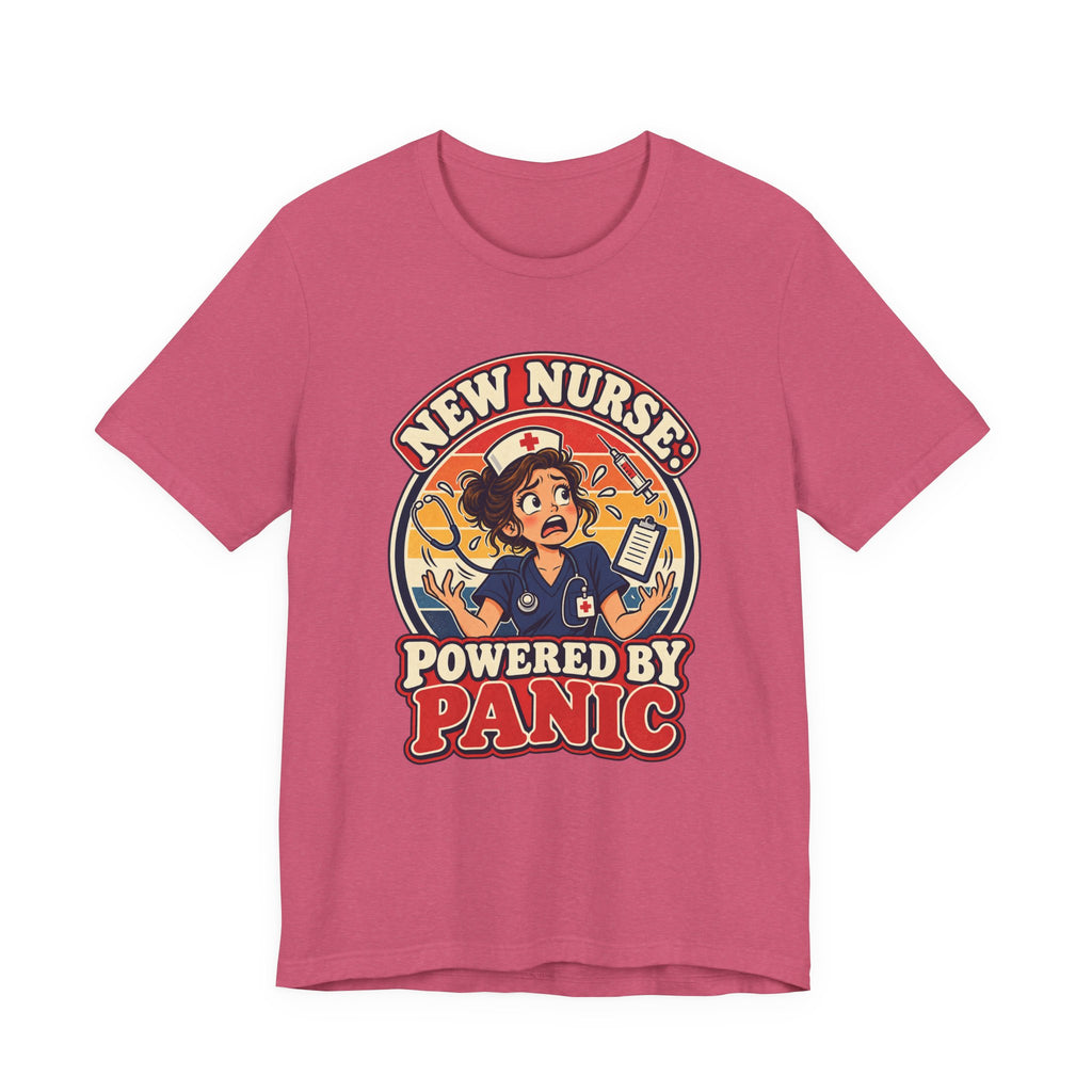 New Nurse: Powered by Panic Funny Nurse Humor T-Shirt
