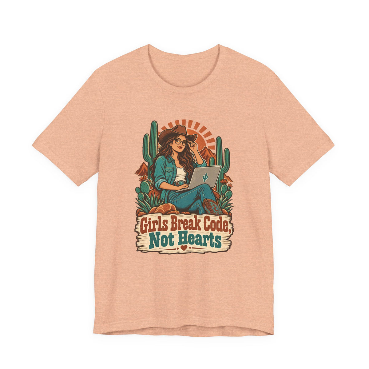Girls Break Code, Not Hearts Funny Programmer T-Shirt