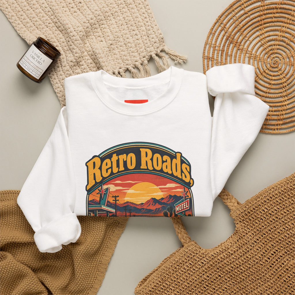 Retro Roads, No GPS Required Funny Vintage Travel Sweatshirt