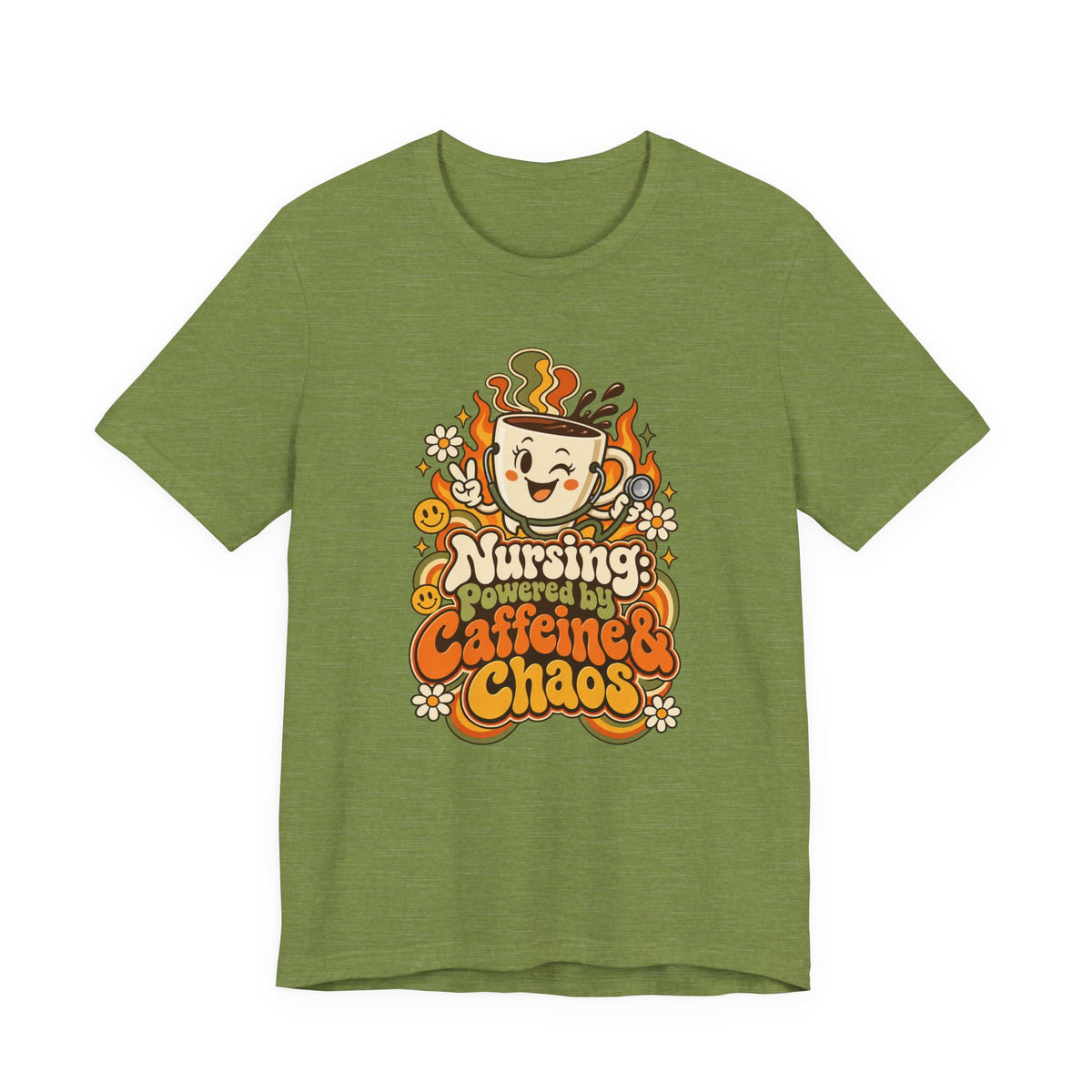 Nursing: Powered by Caffeine & Chaos Funny Nurse T-Shirt