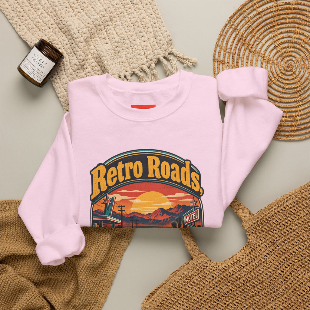 Retro Roads, No GPS Required Funny Vintage Travel Sweatshirt