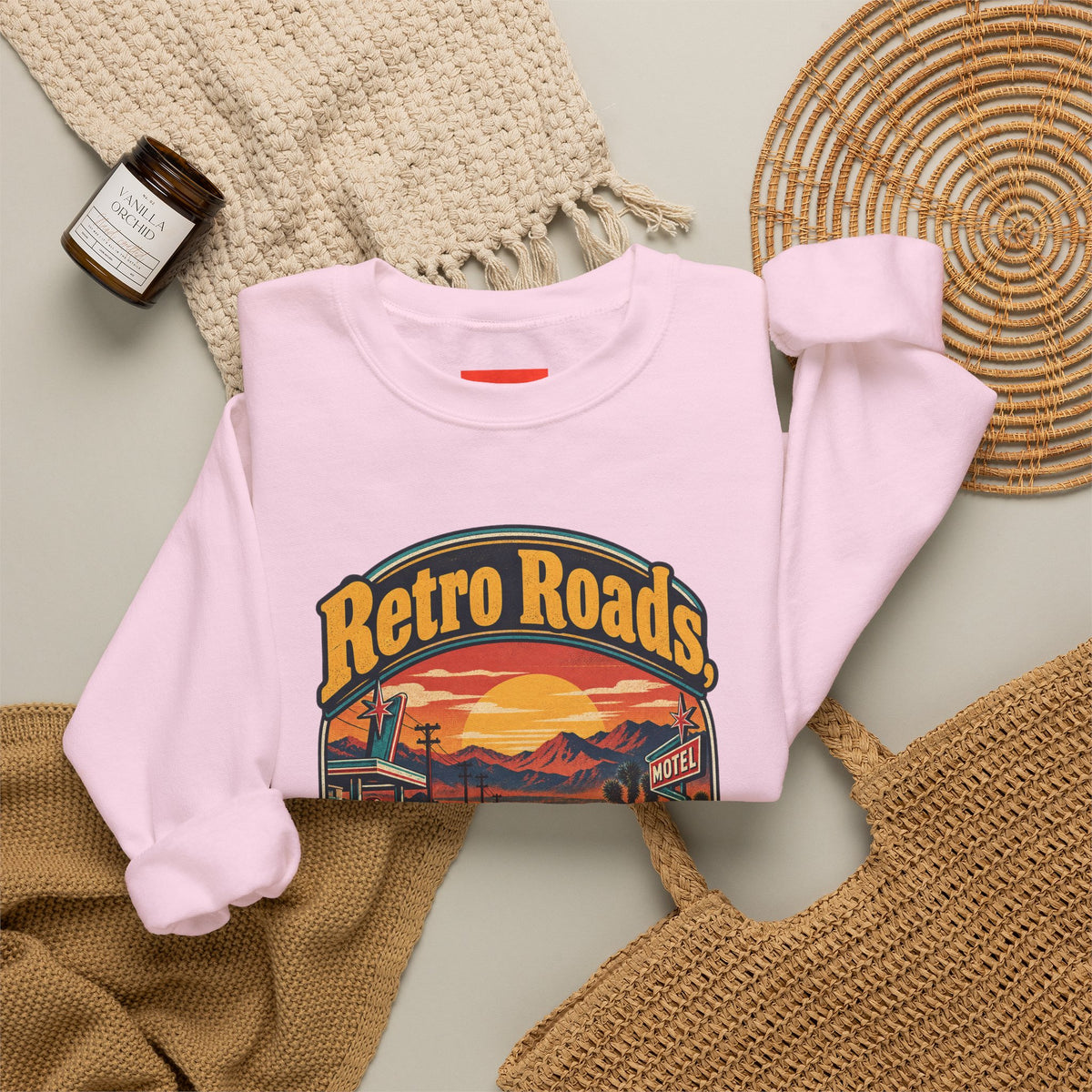 Retro Roads, No GPS Required Funny Vintage Travel Sweatshirt
