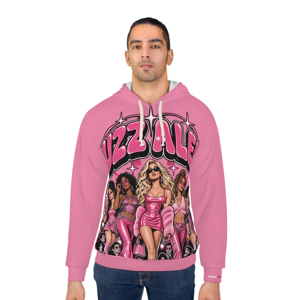 Huzz Alert Graphic Hoodie — Pink Pop-Star Girl Group Pullover