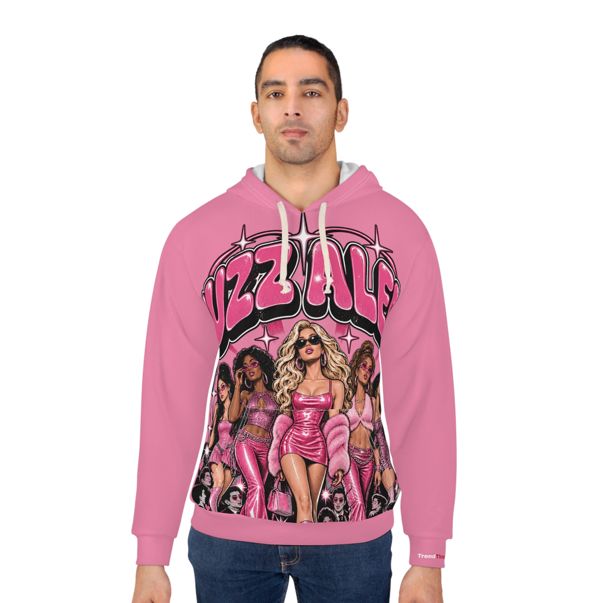 Huzz Alert Graphic Hoodie — Pink Pop-Star Girl Group Pullover