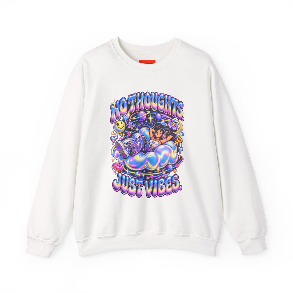 NO THOUGHTS. JUST VIBES. Funny Y2K Graphic Sweatshirt