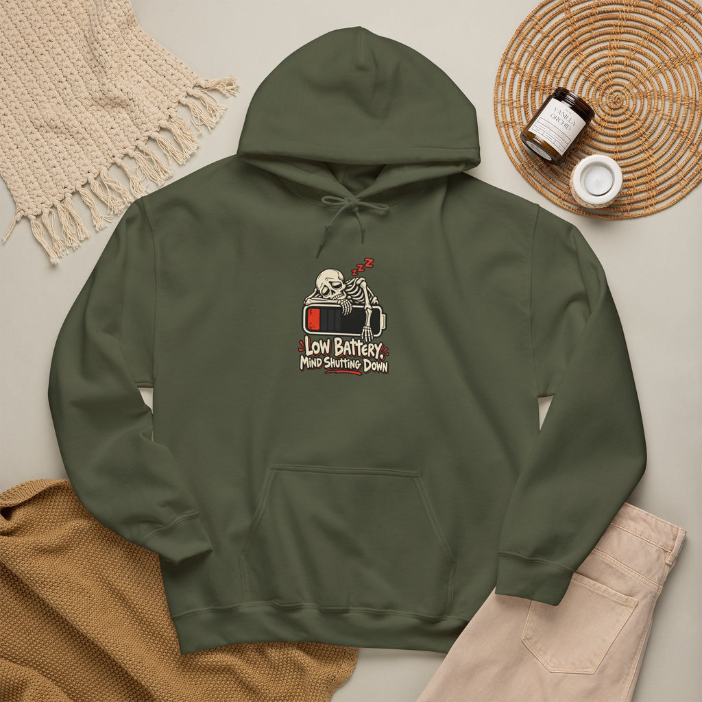 Low Battery, Mind Shutting Down Funny Self-Deprecating Hoodie