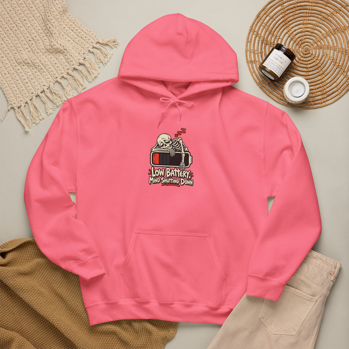 Low Battery, Mind Shutting Down Funny Self-Deprecating Hoodie